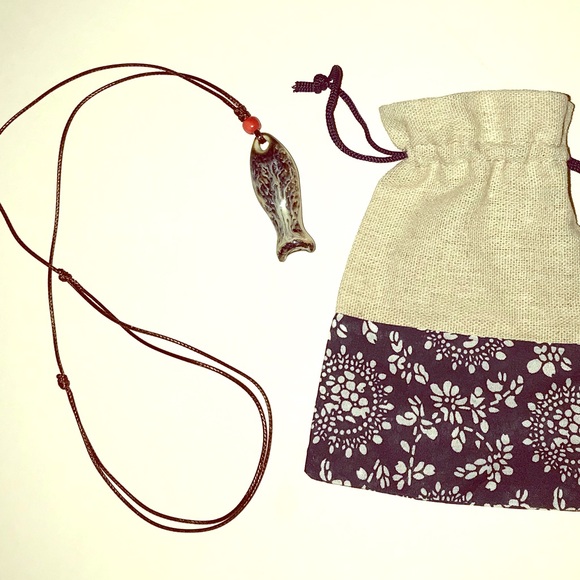 Jewelry - 3 Ceramic Fish whistle necklace & drawstring pouch